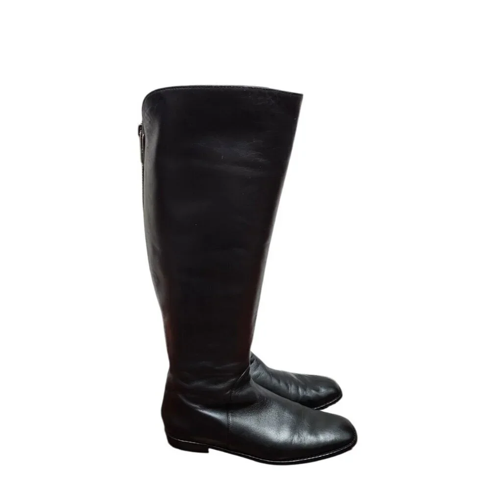 Stuart Weitzman Black Leather Knee High Riding Boots Side Zip Size 7.5 M
